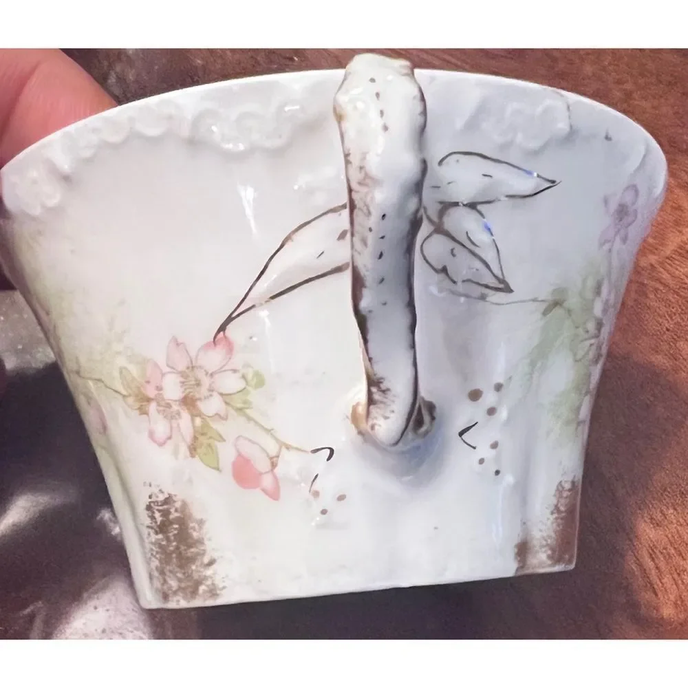 Porcelain Haviland Limoges France tea cup saucer pink green floral gold accent